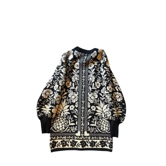 FARM Rio Women's Black Pineapple Garden Mini Sweater Dress. Medium - Picture 5 of 7